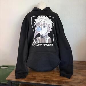 Black Hoodie with Anime Character Print 1XL